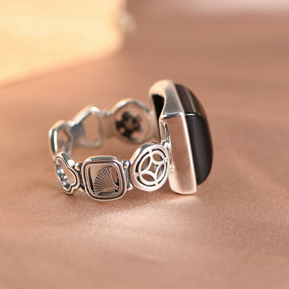 Square Black Agate Ring