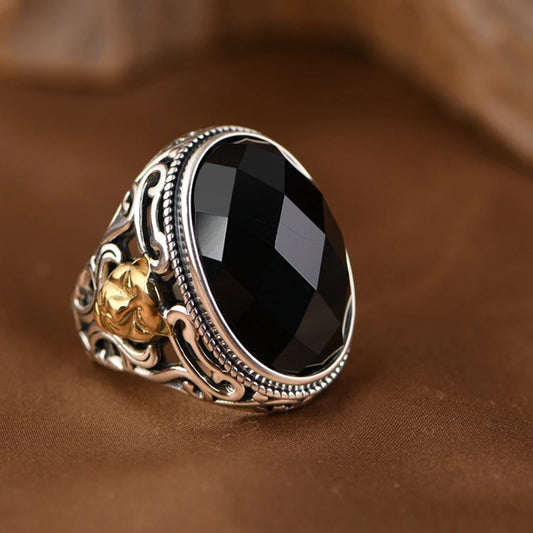 Lion Black Agate Ring