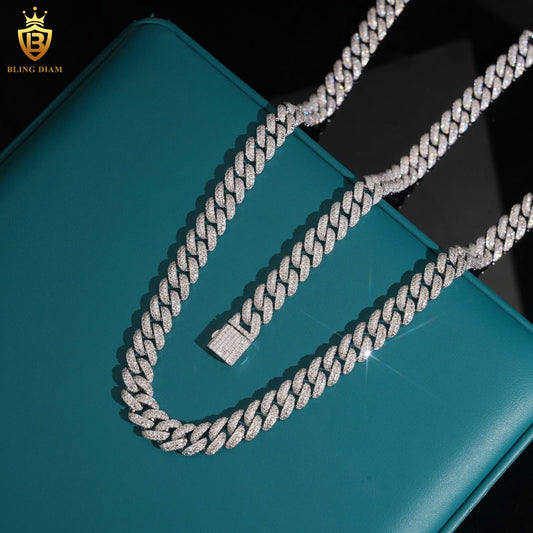 Moissanite in 925 Silver 10mm Miami Iced Out Cuban Link Chain