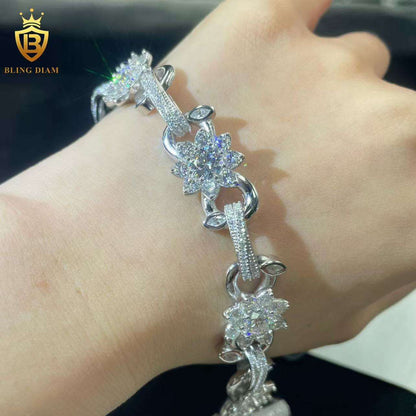 Flower Link Moissanite Cuban Bracelet