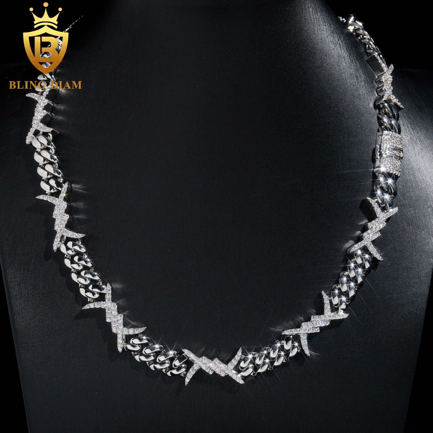 13mm Sharp 925 Sterling Silver Moissanite Chain