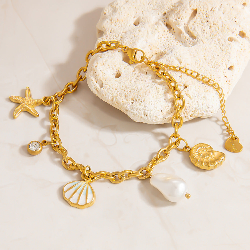 Ocean Beach Shell Starfish Pearl Charm Bracelets