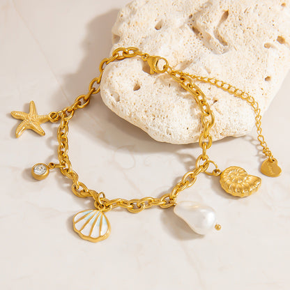 Ocean Beach Shell Starfish Pearl Charm Bracelets