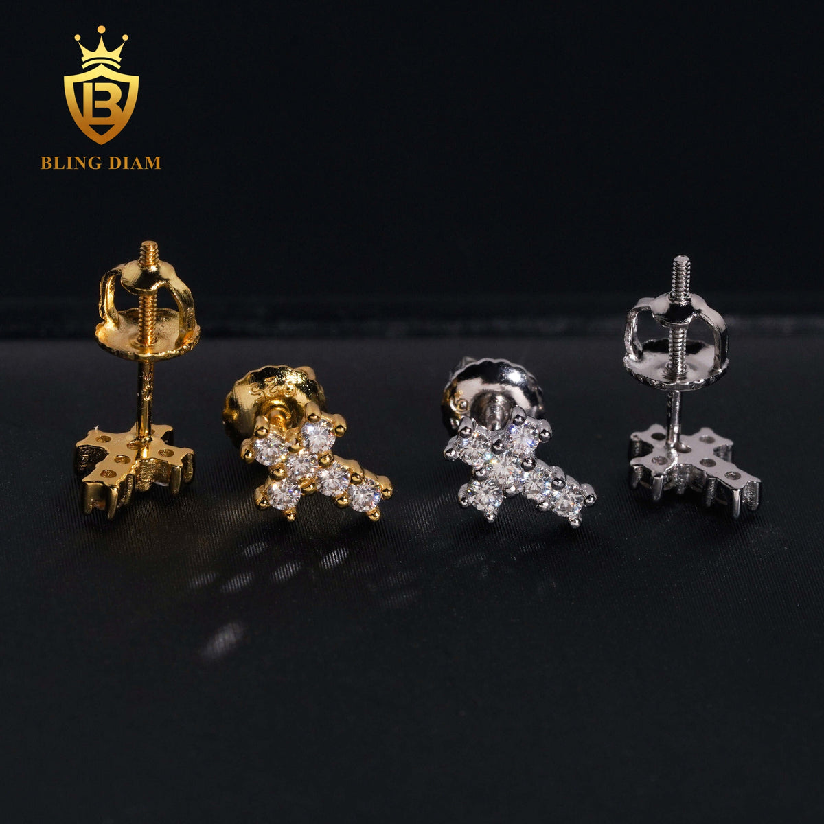 Iced-Out Moissanite Cross Stud Earrings