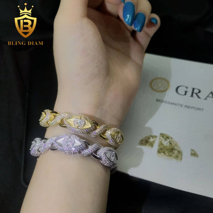 Marquise Evil Eye Infinity Moissanite Cuban Bracelet