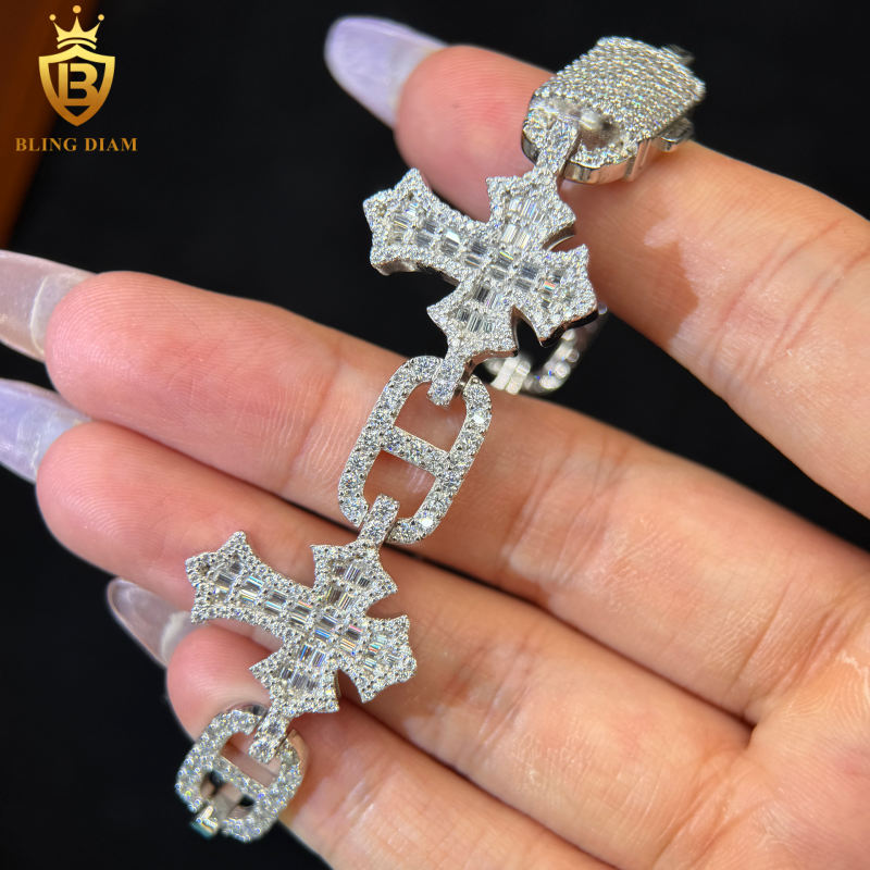 Baguette Cut Cross Moissanite Bracelet