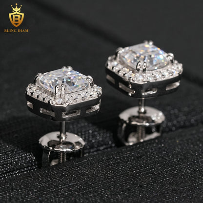 Asscher-Cut Moissanite Halo Stud Earrings