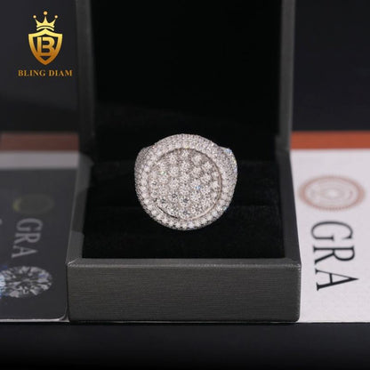 Round iced-out moissanite ring