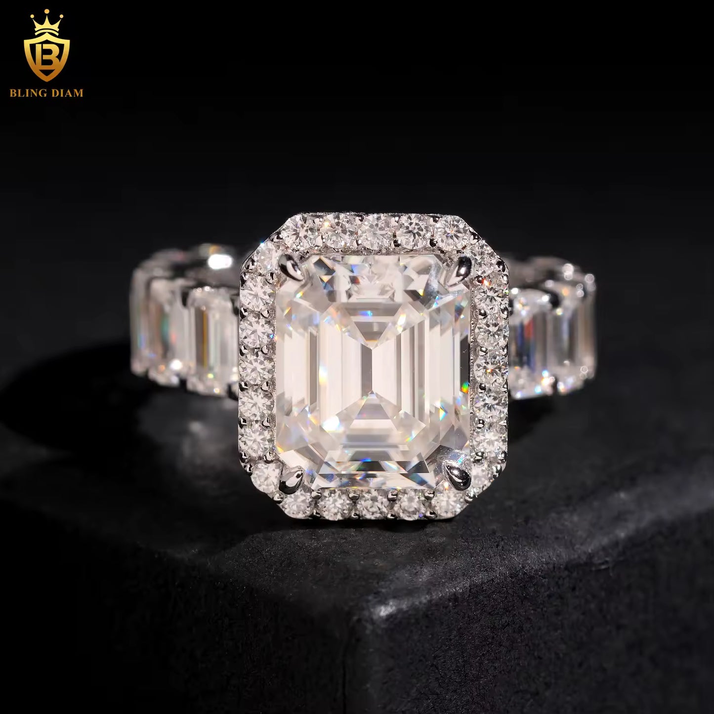 Emerald-cut iced-out ring