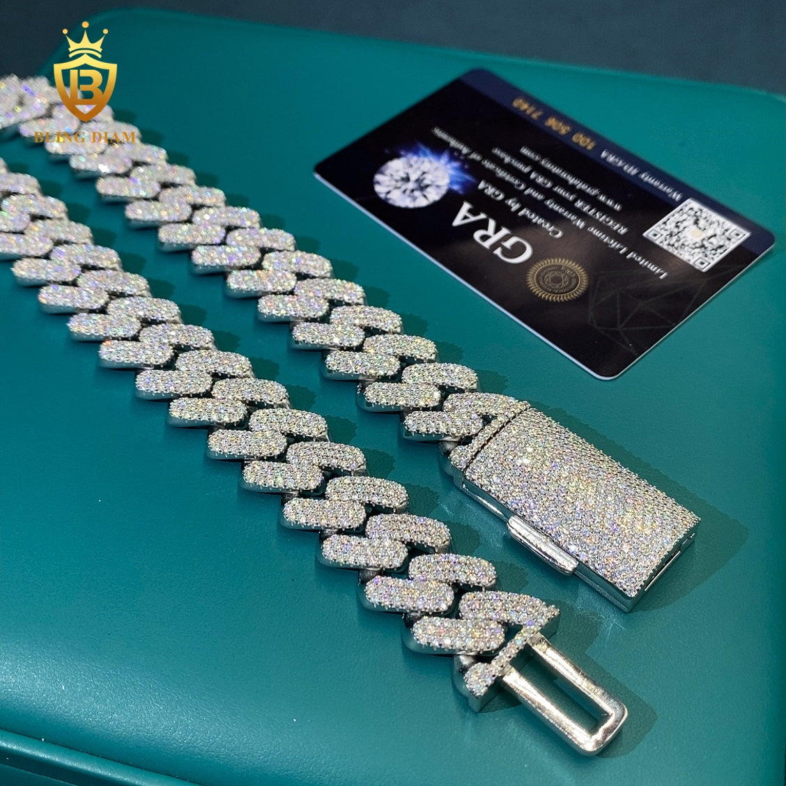 Silver 3 Rows Moissanite Cuban Chain