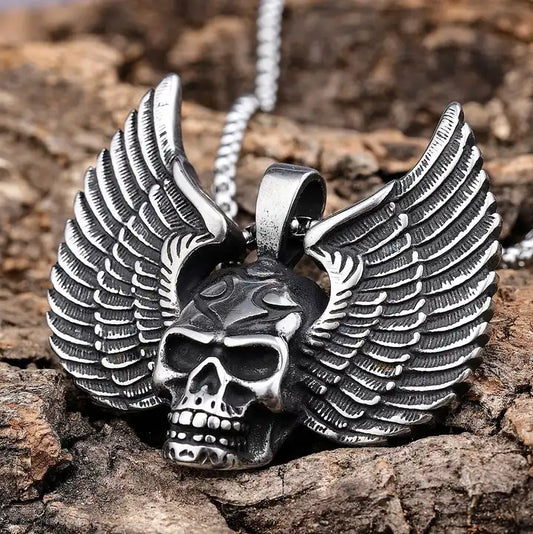 Skull and Angel Wings Necklace
