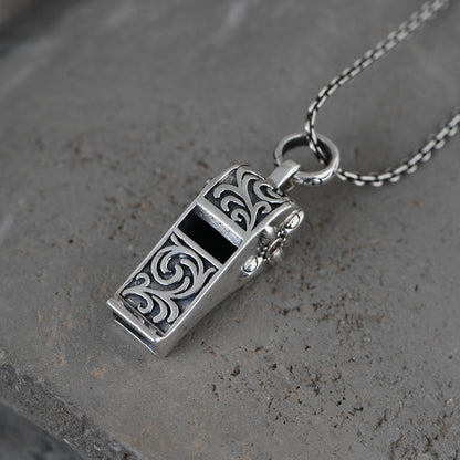 Carved Silver Whistle Necklace
