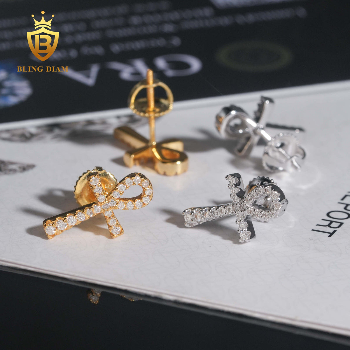 Iced-Out Moissanite Cross Stud Earrings