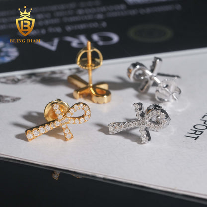 Iced-Out Moissanite Cross Stud Earrings