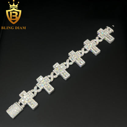 Cross Cuban Link Moissanite Bracelet