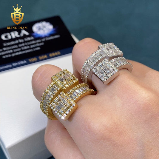Bypass-style baguette moissanite ring