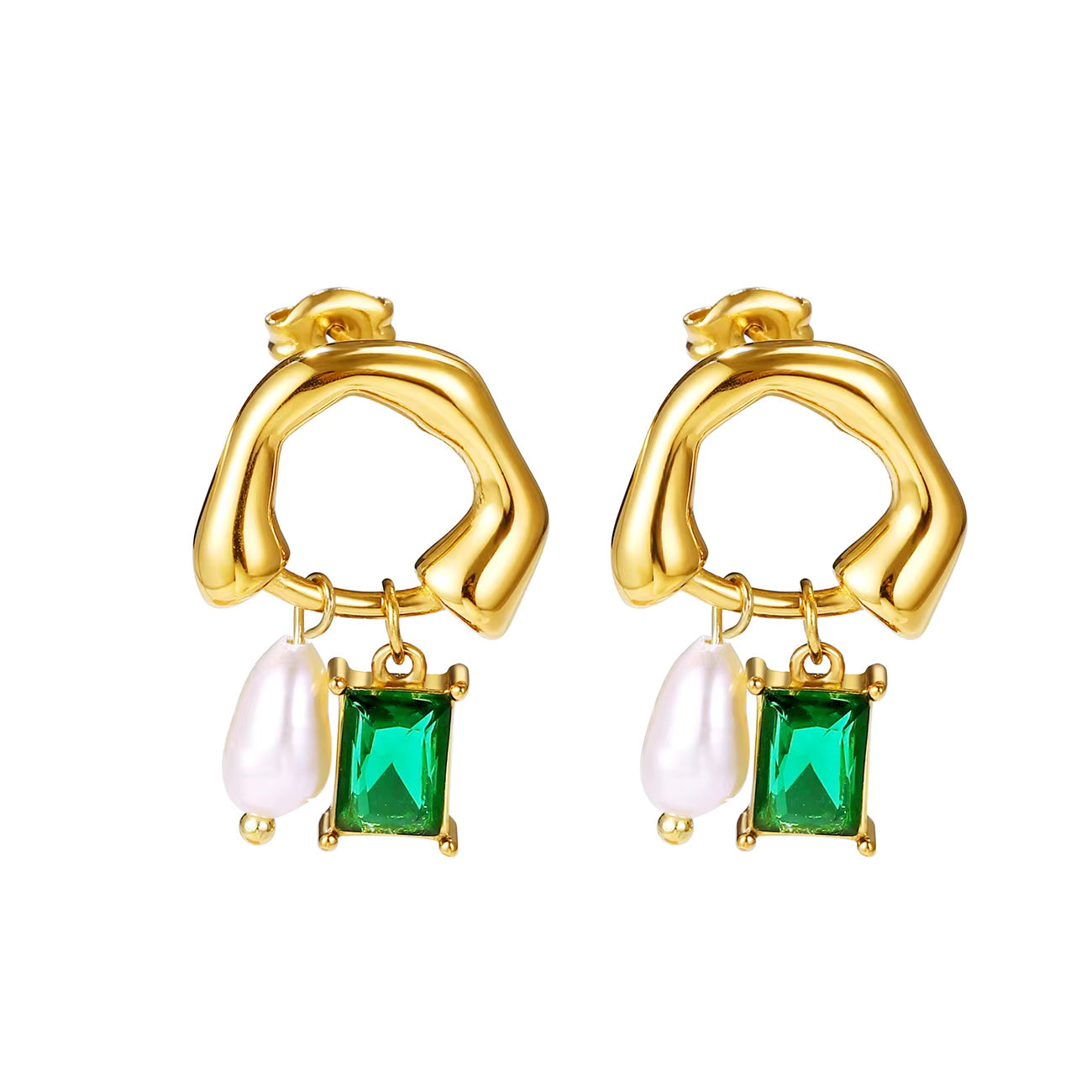 Pearl and Zircon Irregular Earrings
