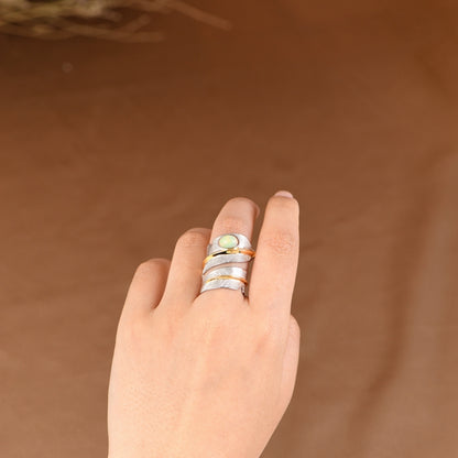 Feather Set Opal Adjustable Ring