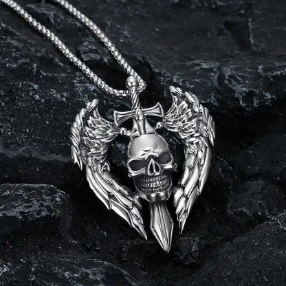 Skull & Wings Sword Pendant