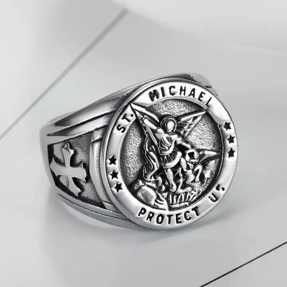 st michael protect us signet ring