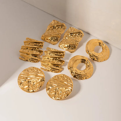 Irregular Hammered Chunky Round Square Earrings