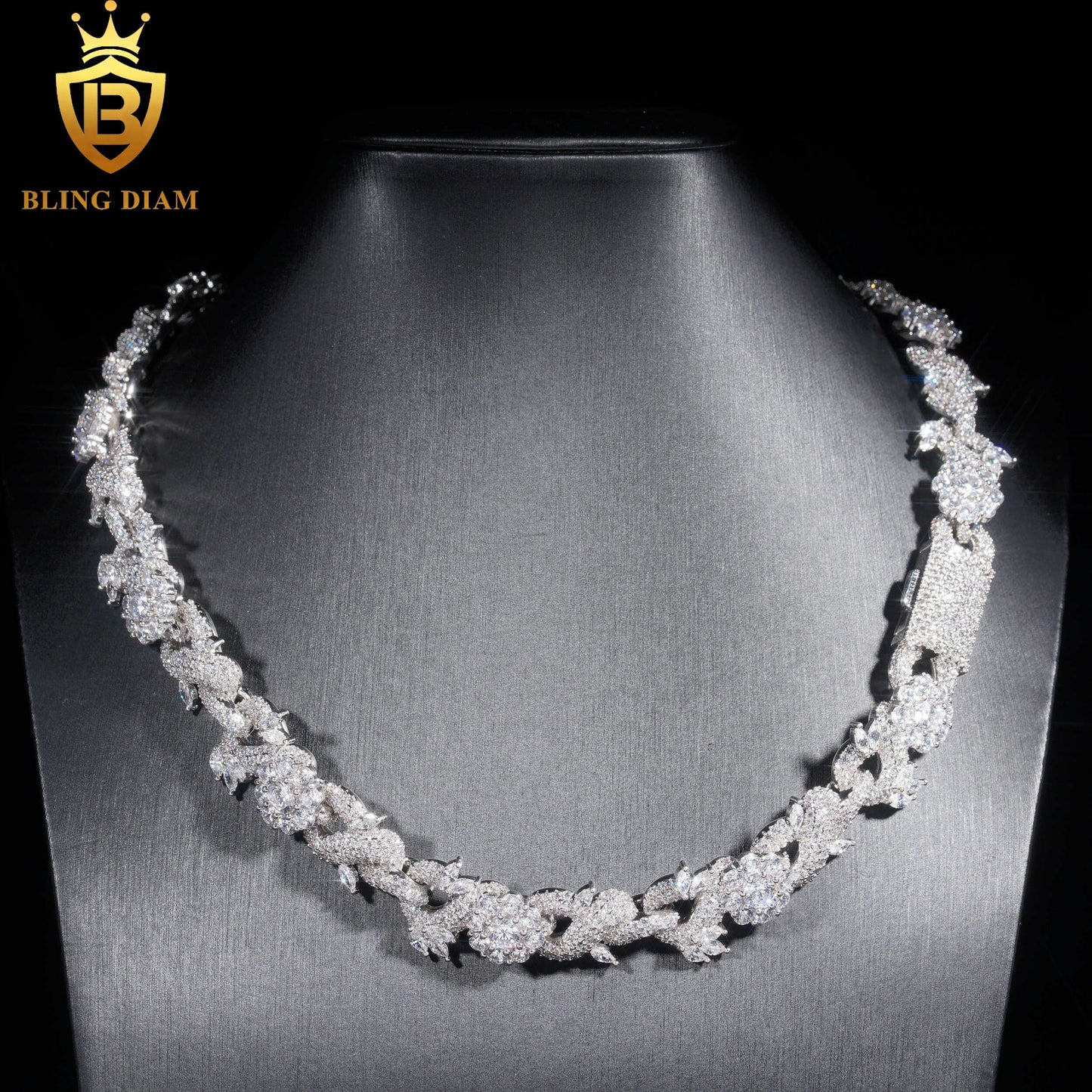 15mm Flower Fancy Shape VVS Moissanite 925 Silver chain