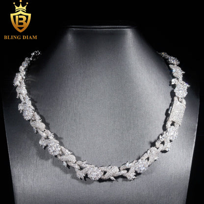 15mm Flower Fancy Shape VVS Moissanite 925 Silver chain