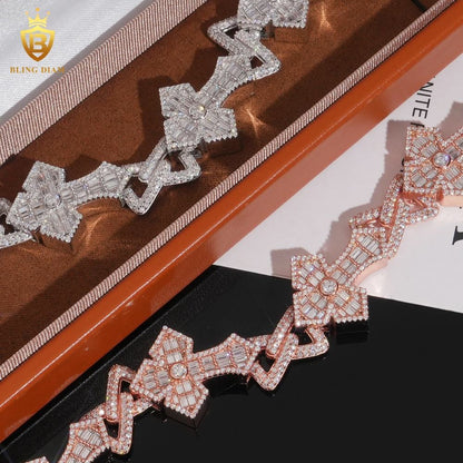 Baguette Cross and Infinity Moissanite Cuban Bracelet