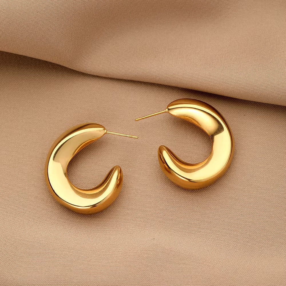 Twist Rope Round Chunky Hoop Gold Earring