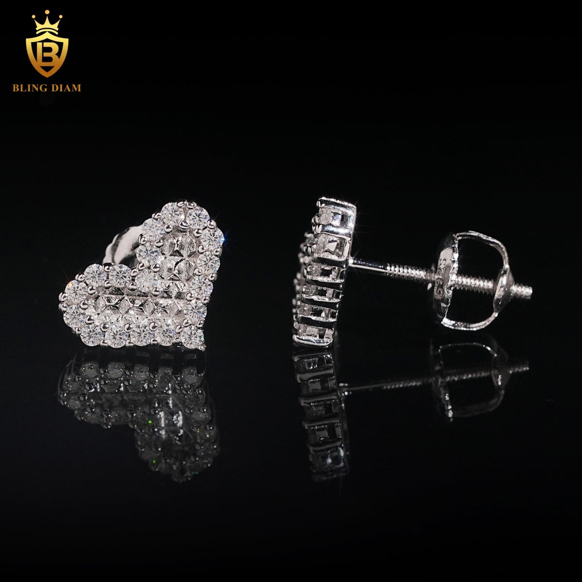 Heart-Shaped Full Pavé Moissanite Stud Earrings