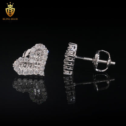 Heart-Shaped Full Pavé Moissanite Stud Earrings