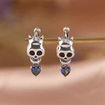 Heart Shaped Zircon Skull Head Stud Earrings