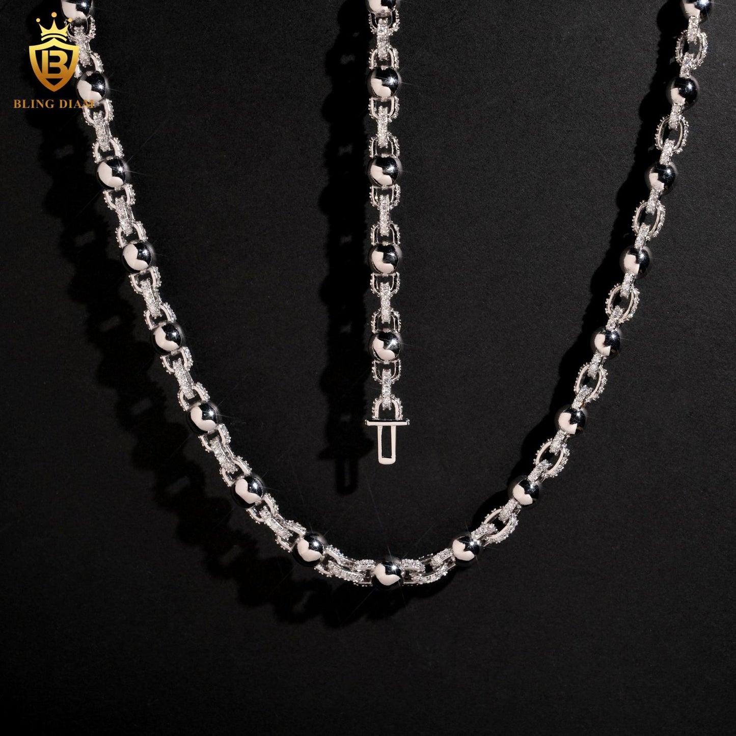 8mm S925 Silver Moissanite Beaded chain