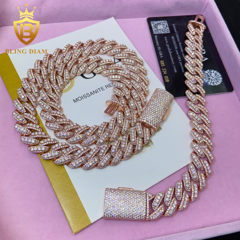 15mm S925 Silver Moissanite Cuban Chain