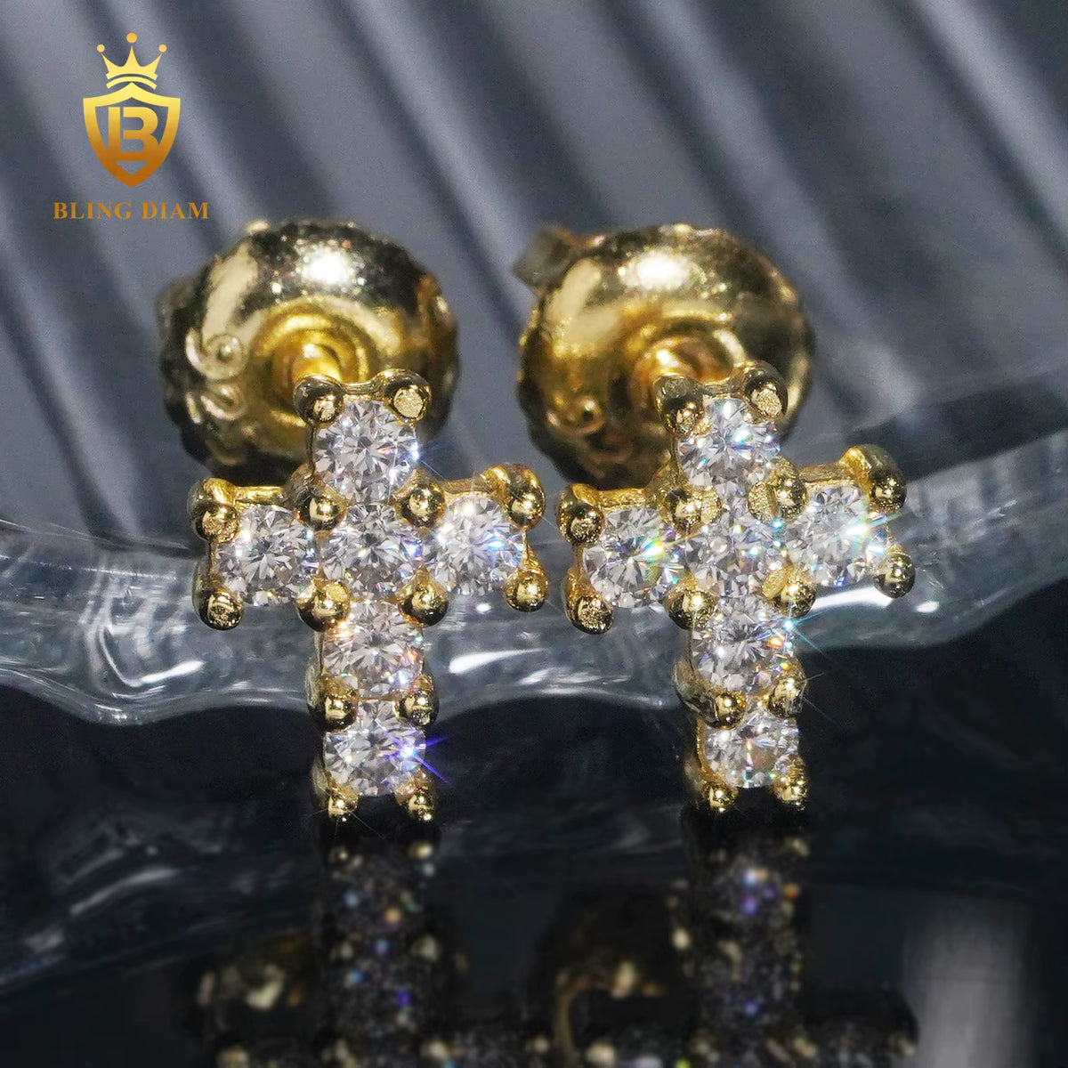 Iced-Out Moissanite Cross Stud Earrings