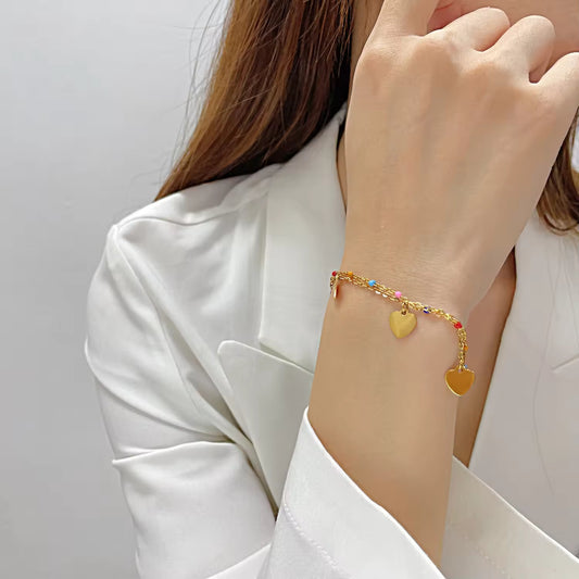 Heart Charm Beaded Chain Bracelet