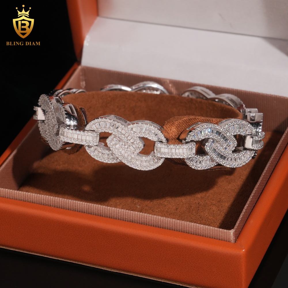 Baguette & Round Cut Moissanite Cuban Bracelet
