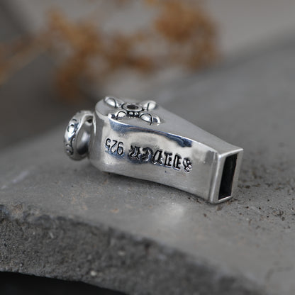 Carved Silver Whistle Necklace