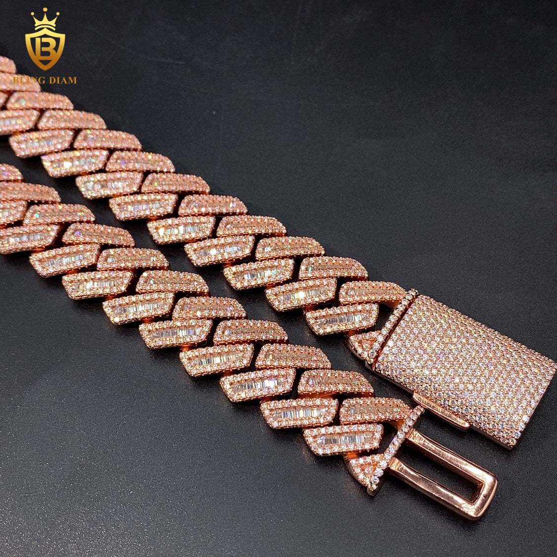 Miossanite 18MM Baguette Cut 925 Silver Chain