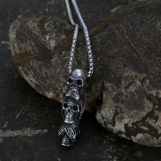 See No Evil Hear No Evil Speak No Evil Skull Pendant