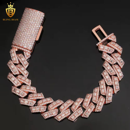 Rose Gold Baguette Cut Moissanite Cuban Bracelet