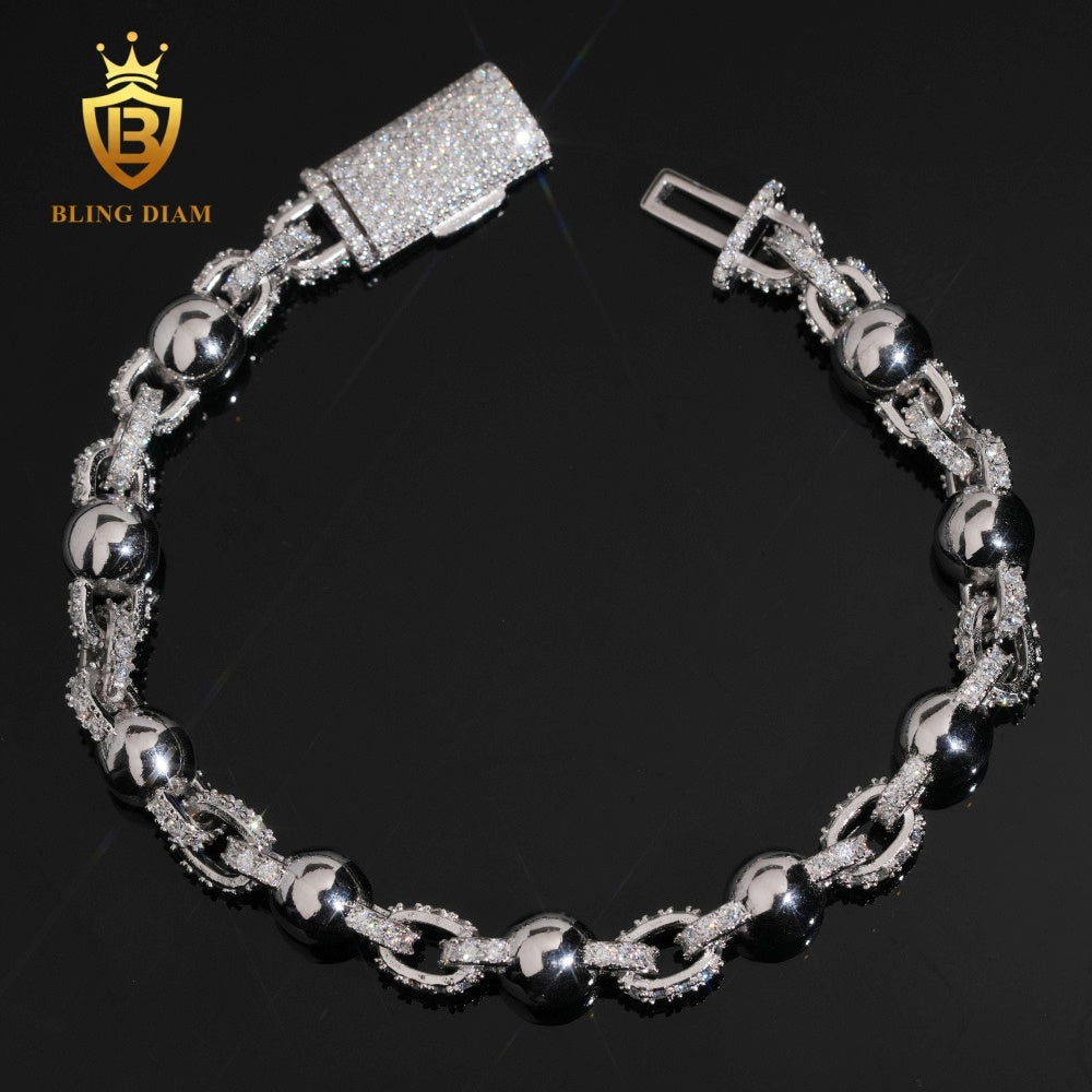 Smooth Ball Bead Moissanite Link Bracelet