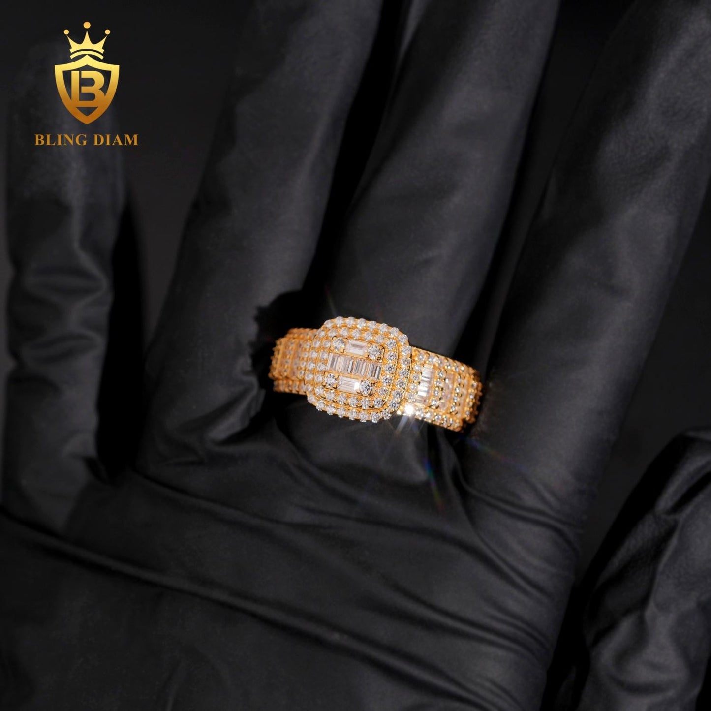 two-row iced-out moissanite ring