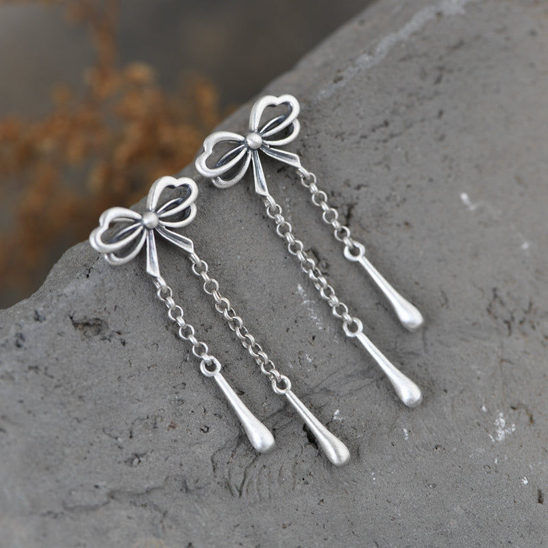 Chain Long Tassel Bow Earrings