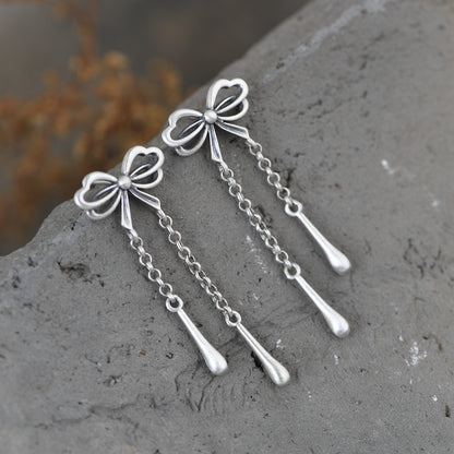 Chain Long Tassel Bow Earrings