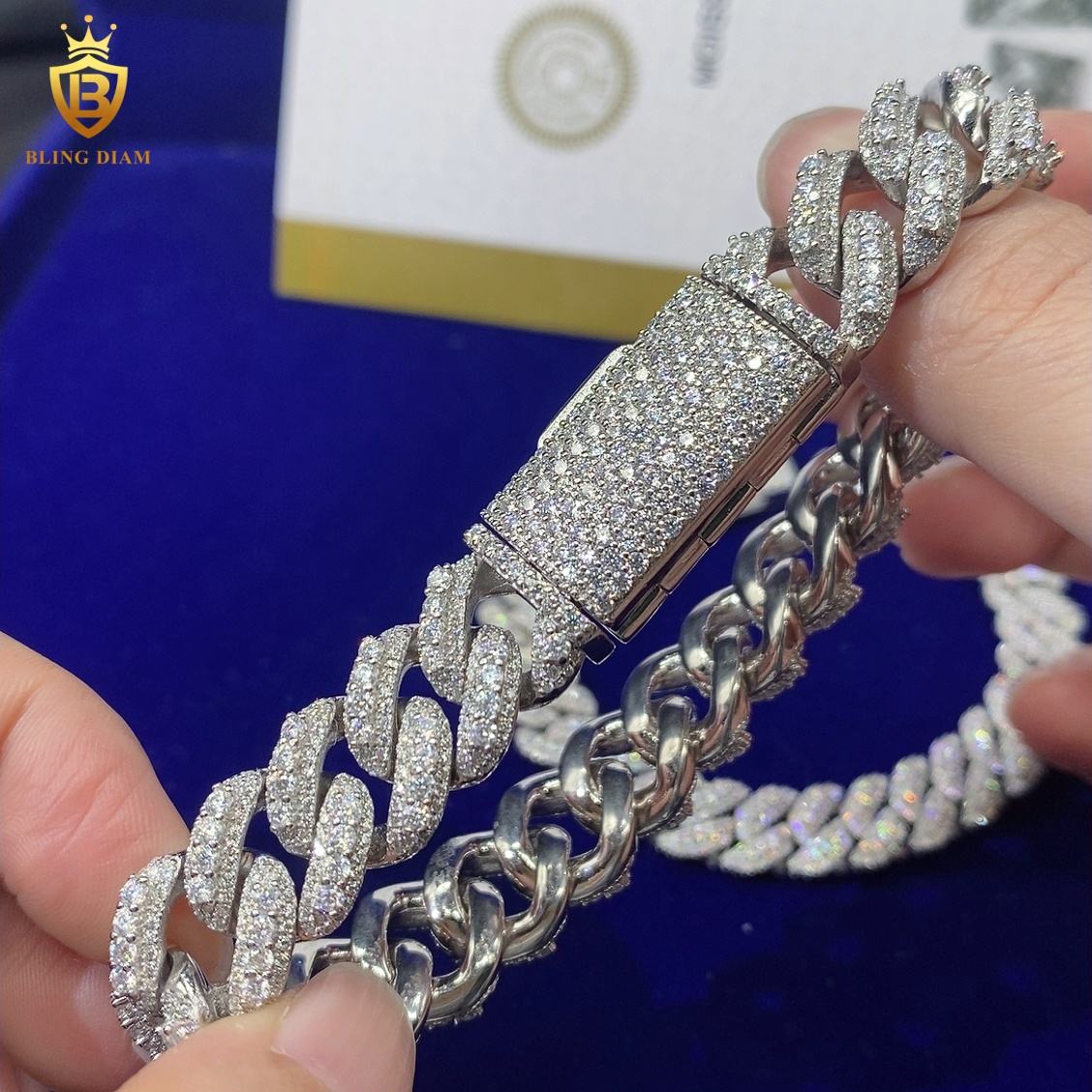 925 Silver 13MM Moissanite Cuban Chain