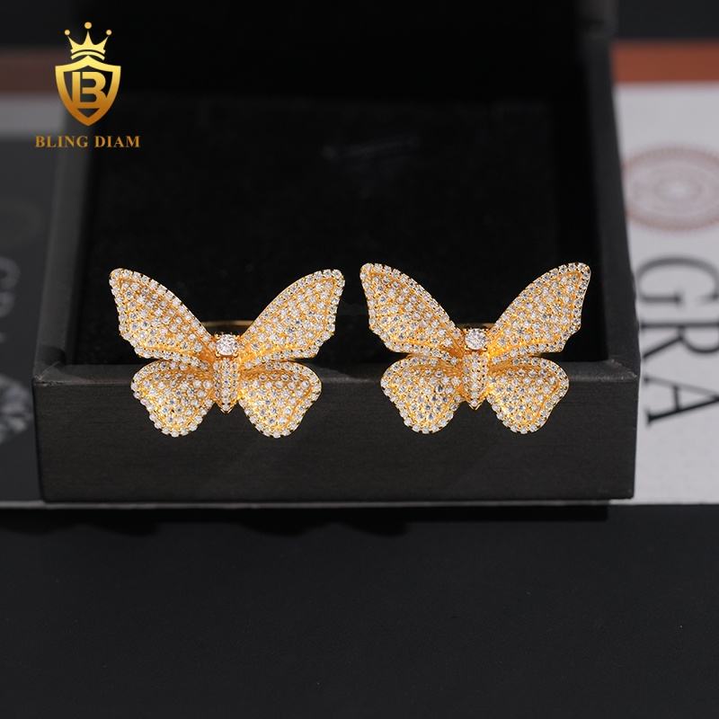 butterfly iced-out moissanite ring