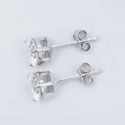 Heart Stud Earrings - 6.5mm VVS Moissanite, Sterling Silver