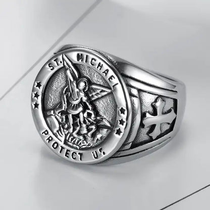 st michael protect us signet ring