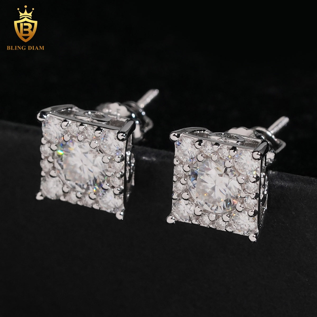 Iced-Out Square Moissanite Stud Earrings